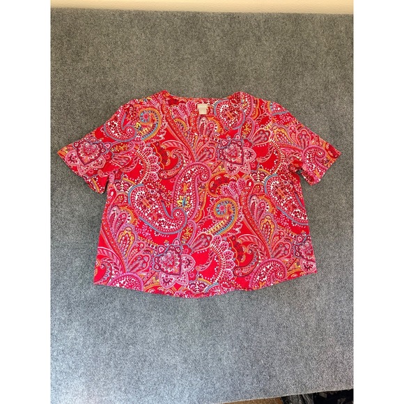 Chico's Tops - Chico's Tshirt Cotton Blend Red Paisley Crew Neck Cotton Modal Size 4(US 20-XXL)